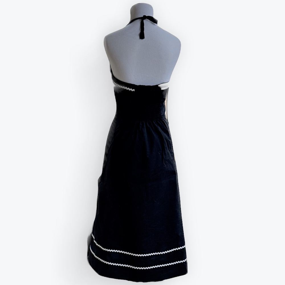 Cynthia Rowley Black Cotton Halter Sundress Circle Skirt RickRack Whimsigoth ~ M - Picture 6 of 15